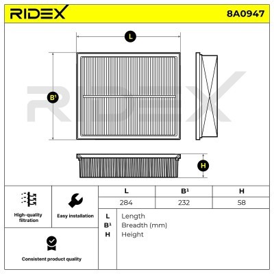Air Filter RIDEX 8A0947 8A0947 - photo 6