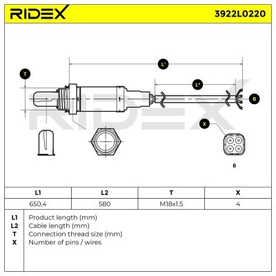 Lambda (Oxygen) Sensor RIDEX 3922L0220 3922L0220 - photo 5