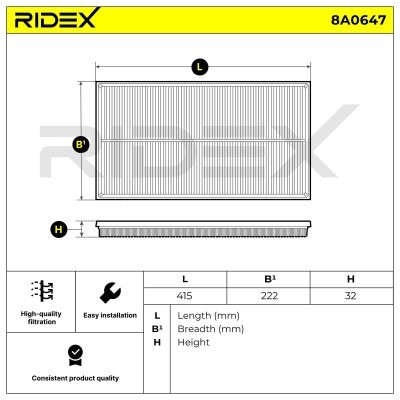 Air Filter RIDEX 8A0647 8A0647 - photo 6