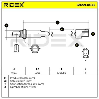 Lambda (Oxygen) Sensor RIDEX 3922L0042 3922L0042 - photo 6