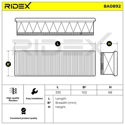 Air Filter RIDEX 8A0892 8A0892 - photo 6