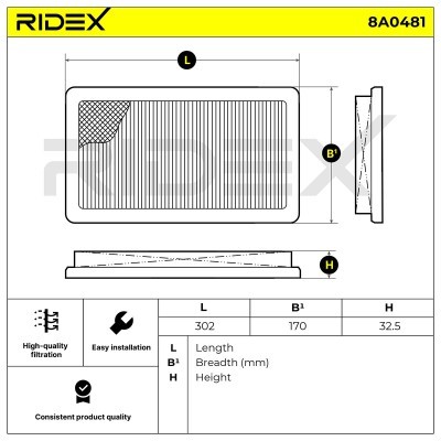 Air Filter RIDEX 8A0481 8A0481 - photo 6