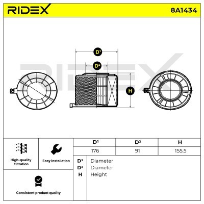 Air Filter RIDEX 8A1434 8A1434 - photo 6