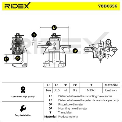 Brake Caliper RIDEX 78B0356 78B0356 - photo 2