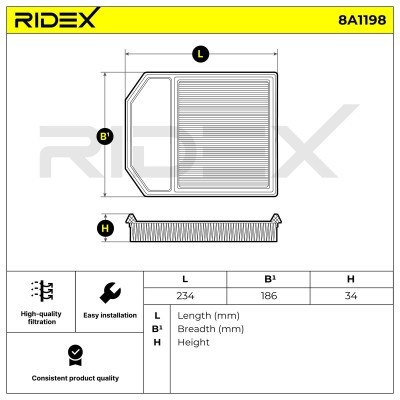 Air Filter RIDEX 8A1198 8A1198 - photo 6