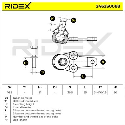 Ball Joint RIDEX 2462S0088 2462S0088 - photo 8