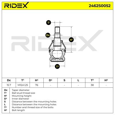 Ball Joint RIDEX 2462S0052 2462S0052 - photo 3