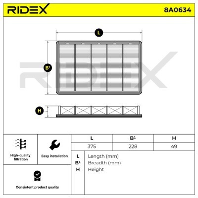Air Filter RIDEX 8A0634 8A0634 - photo 6