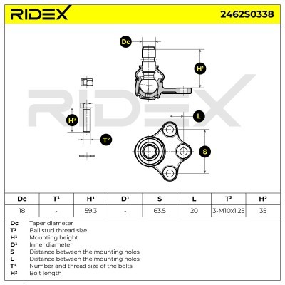 Ball Joint RIDEX 2462S0338 2462S0338 - photo 5