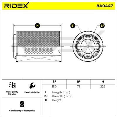 Air Filter RIDEX 8A0447 8A0447 - photo 6