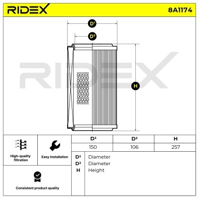 Air Filter RIDEX 8A1174 8A1174 - photo 5