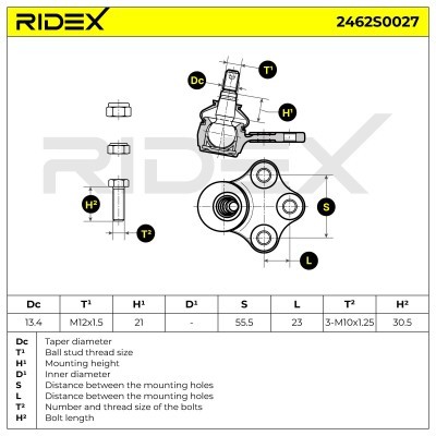 Ball Joint RIDEX 2462S0027 2462S0027 - photo 8