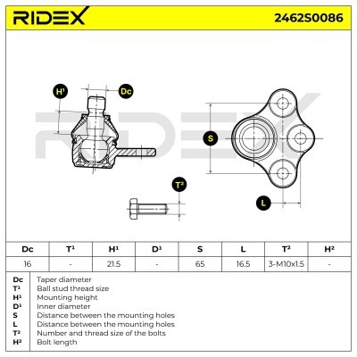 Ball Joint RIDEX 2462S0086 2462S0086 - photo 8