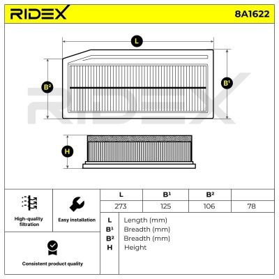 Air Filter RIDEX 8A1622 8A1622 - photo 6