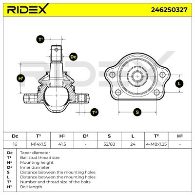 Ball Joint RIDEX 2462S0327 2462S0327 - photo 6