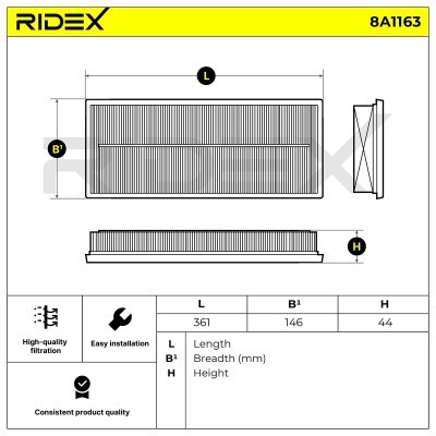 Air Filter RIDEX 8A1163 8A1163 - photo 6