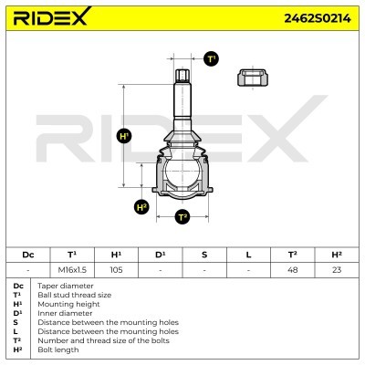 Ball Joint RIDEX 2462S0214 2462S0214 - photo 10