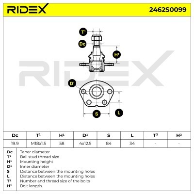 Ball Joint RIDEX 2462S0099 2462S0099 - photo 5