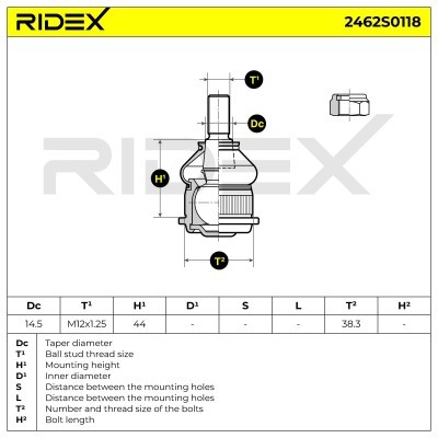 Ball Joint RIDEX 2462S0118 2462S0118 - photo 5