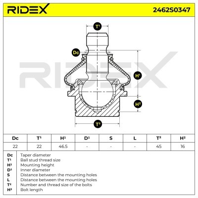 Ball Joint RIDEX 2462S0347 2462S0347 - photo 7