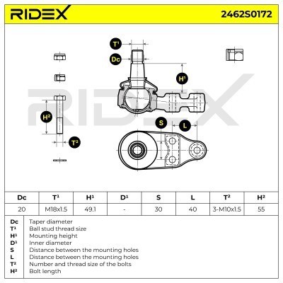 Ball Joint RIDEX 2462S0172 2462S0172 - photo 7