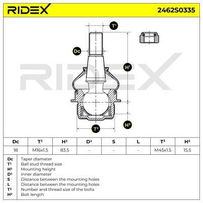 Ball Joint RIDEX 2462S0335 2462S0335 - photo 5