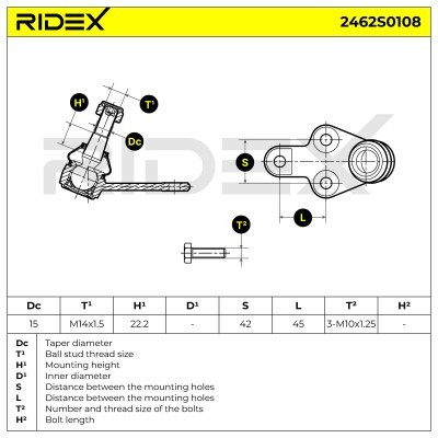 Ball Joint RIDEX 2462S0108 2462S0108 - photo 5