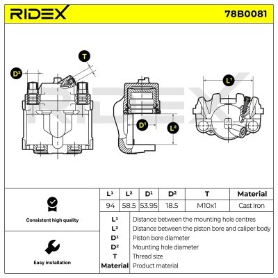 Brake Caliper RIDEX 78B0081 78B0081 - photo 2