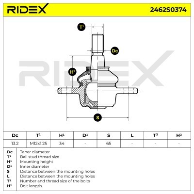 Ball Joint RIDEX 2462S0374 2462S0374 - photo 5