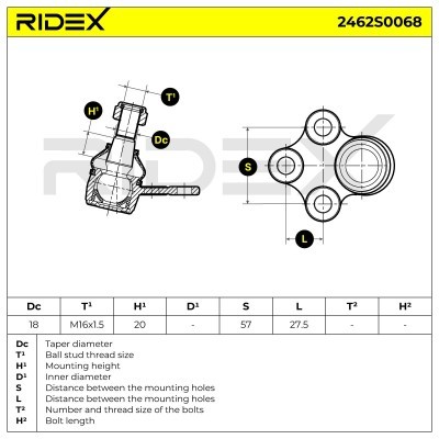 Ball Joint RIDEX 2462S0068 2462S0068 - photo 5