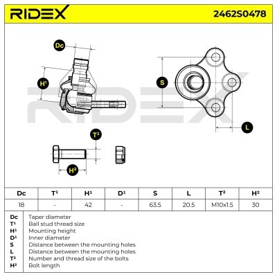 Ball Joint RIDEX 2462S0478 2462S0478 - photo 6