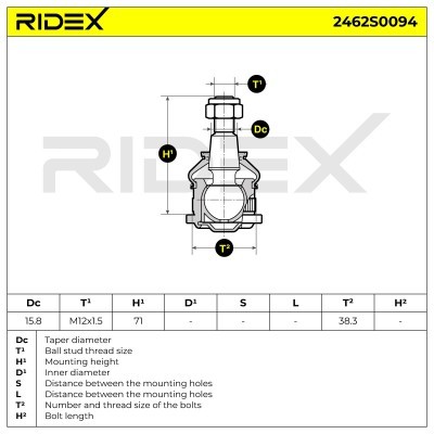 Ball Joint RIDEX 2462S0094 2462S0094 - photo 7