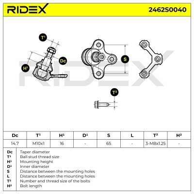 Ball Joint RIDEX 2462S0040 2462S0040 - photo 7