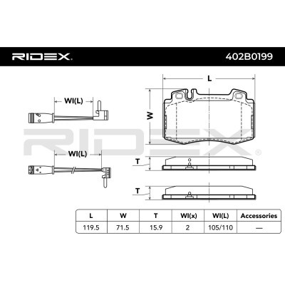 Brake Pads Set RIDEX 402B0199 402B0199 - photo 3