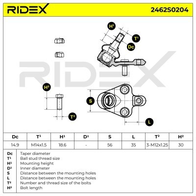 Ball Joint RIDEX 2462S0204 2462S0204 - photo 5