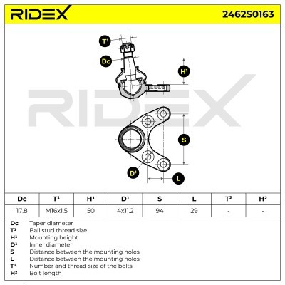Ball Joint RIDEX 2462S0163 2462S0163 - photo 6
