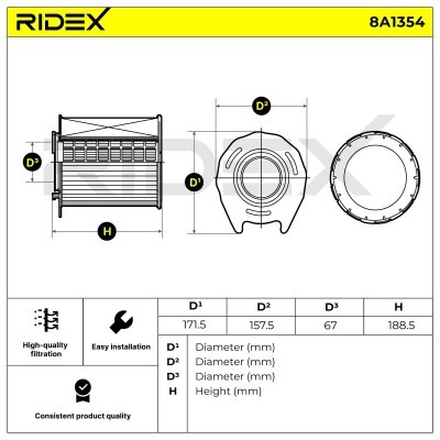 Air Filter RIDEX 8A1354 8A1354 - photo 6