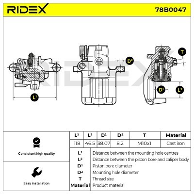 Brake Caliper RIDEX 78B0047 78B0047 - photo 5