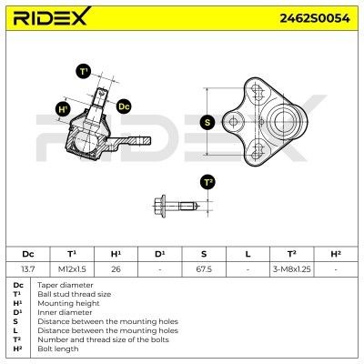 Ball Joint RIDEX 2462S0054 2462S0054 - photo 5