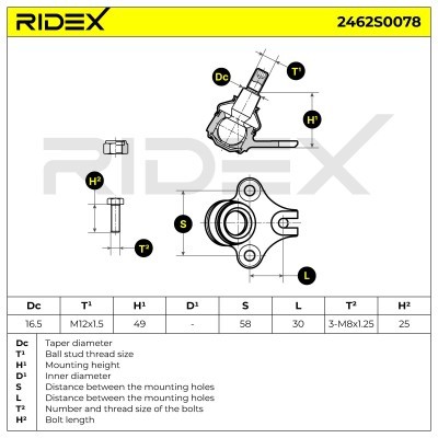 Ball Joint RIDEX 2462S0078 2462S0078 - photo 7