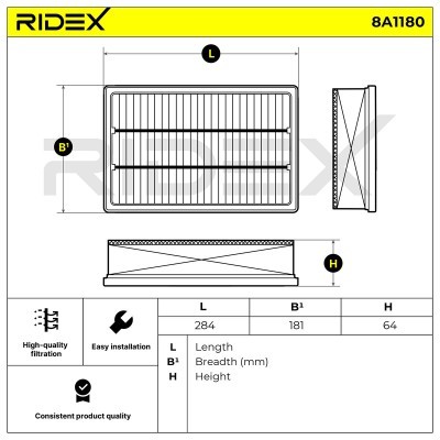 Air Filter RIDEX 8A1180 8A1180 - photo 6