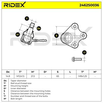 Ball Joint RIDEX 2462S0036 2462S0036 - photo 6