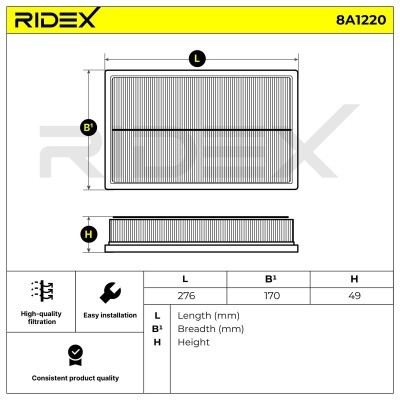 Air Filter RIDEX 8A1220 8A1220 - photo 6