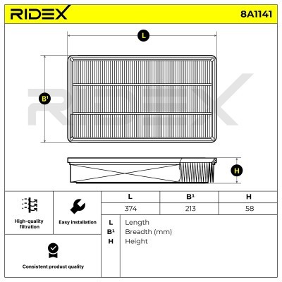 Air Filter RIDEX 8A1141 8A1141 - photo 2