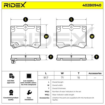 Brake Pads Set RIDEX 402B0940 402B0940 - photo 3