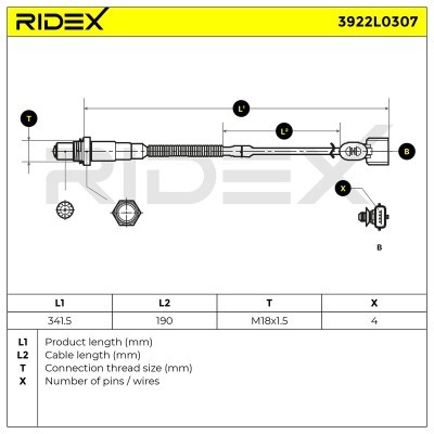 Lambda (Oxygen) Sensor RIDEX 3922L0307 3922L0307 - photo 6