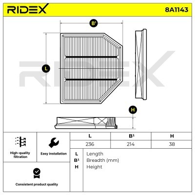 Air Filter RIDEX 8A1143 8A1143 - photo 6