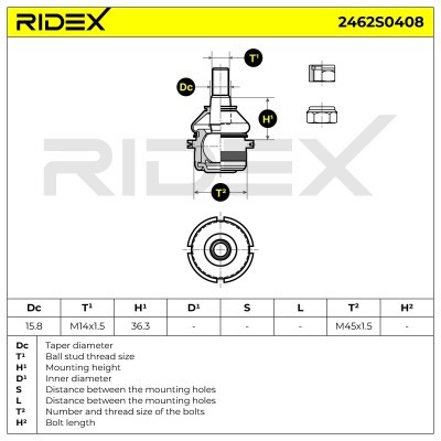 Ball Joint RIDEX 2462S0408 2462S0408 - photo 6