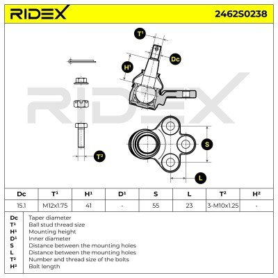 Ball Joint RIDEX 2462S0238 2462S0238 - photo 5