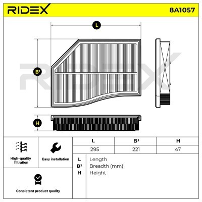 Air Filter RIDEX 8A1057 8A1057 - photo 6